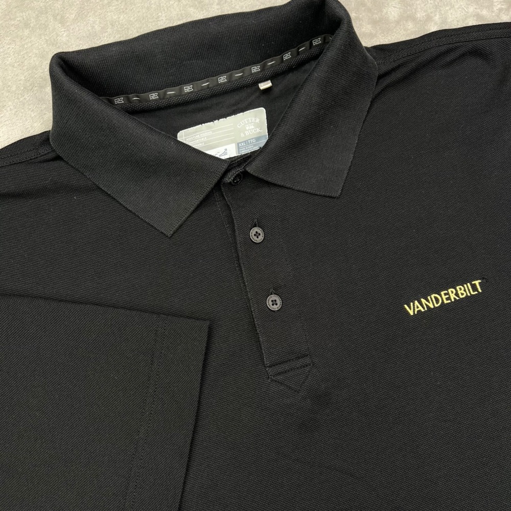 Cutter & Buck Vanderbilt Polo Shirt Mens‎ 2XL Black Solid Moisture Wicking Pique